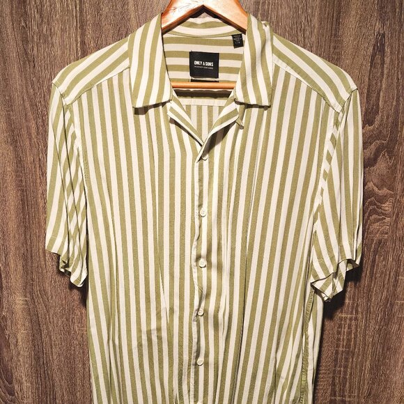 Only & Sons short sleeve summer shirt green stripes - Picture 1 of 6